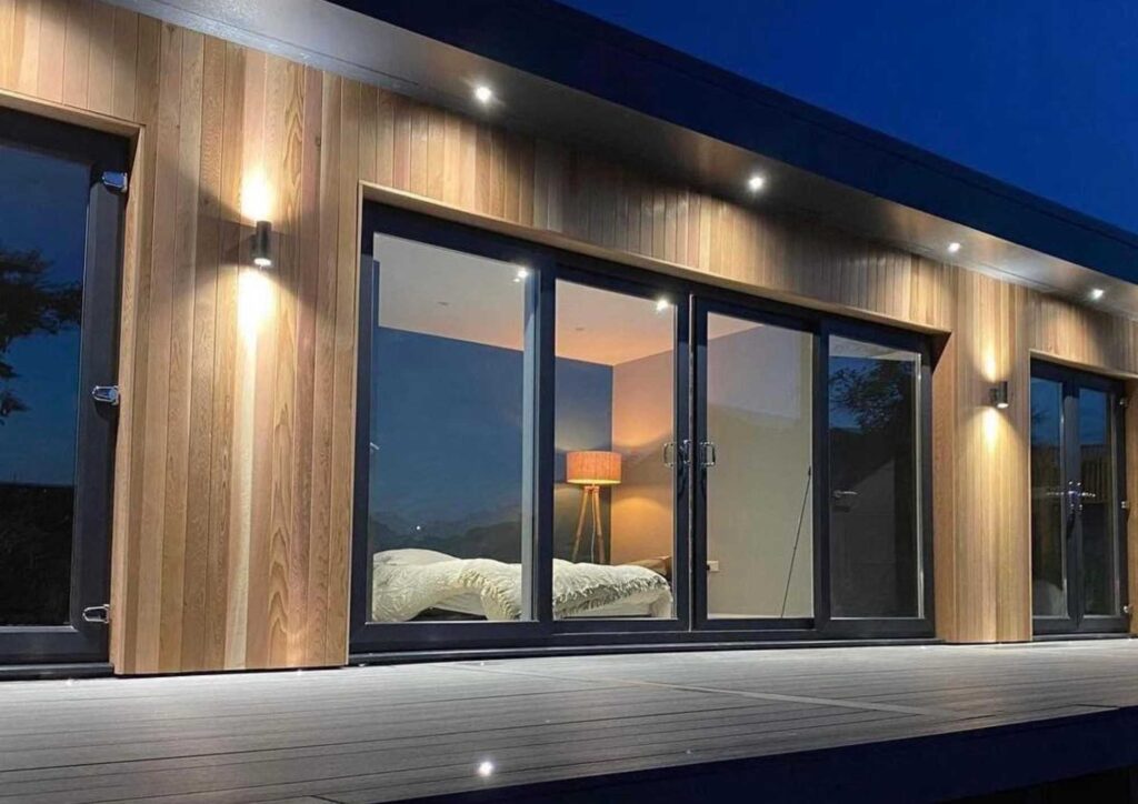 Mod Pods of Conwy garden build rooms mega pod airbnb entertainment room outdoor garden bar north west wales